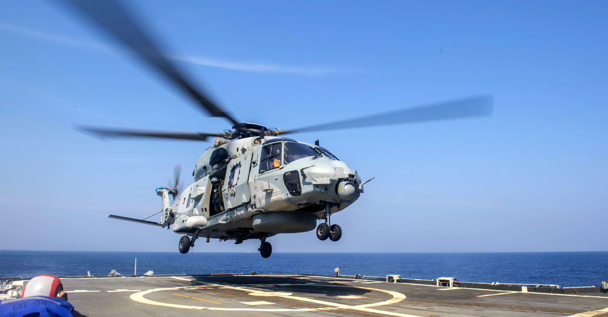 NH-90 Helicopter Lands on Aircraft Carrier