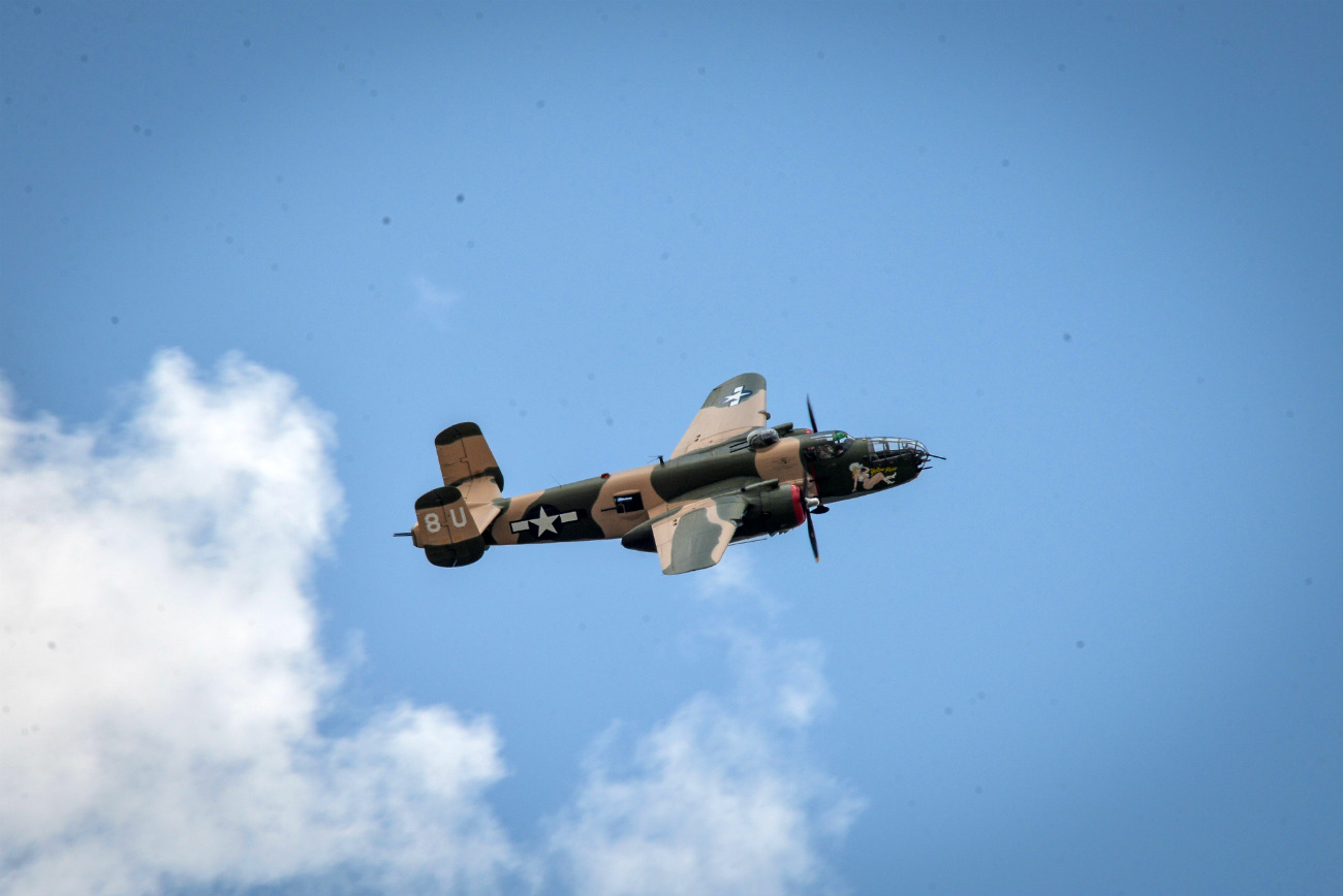 B-25 Mitchell bomber soars above the crowd