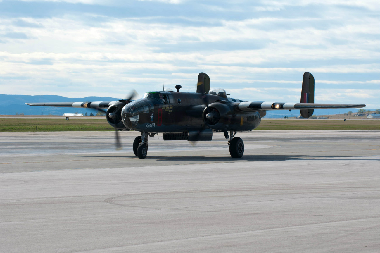 B-25D Mitchell Bomber arrives at Ellsworth Air Force Base