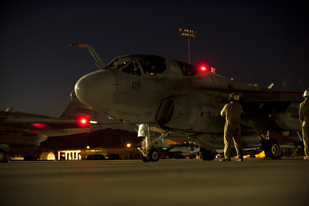 US Military Aircraft at Night Images - EA-6B Prowler pre-flight check-up