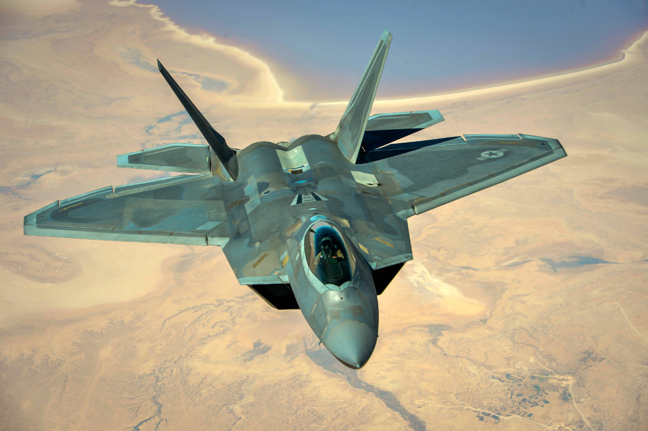 F-22 Raptor flies above Southwest Asia