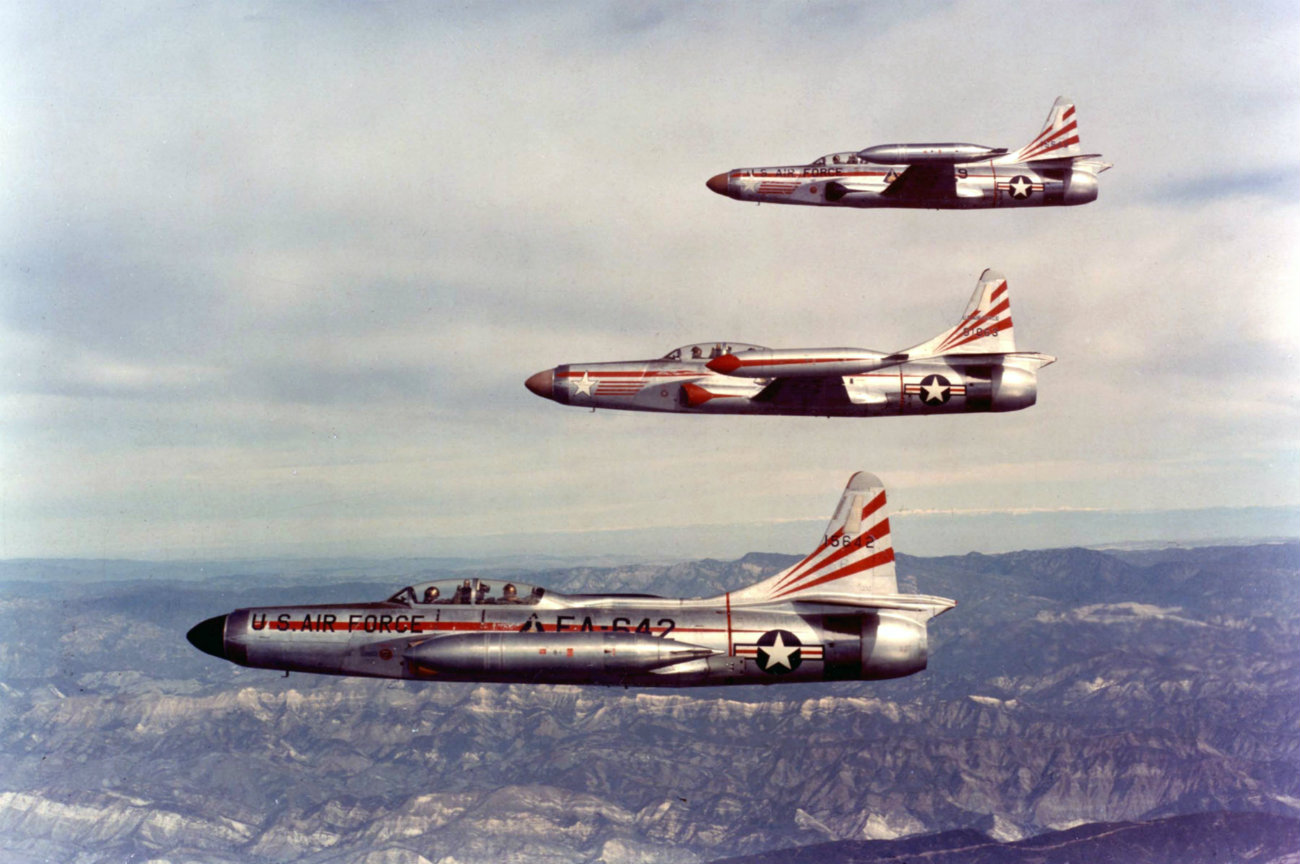 Three Lockheed Starfire interceptors in flight