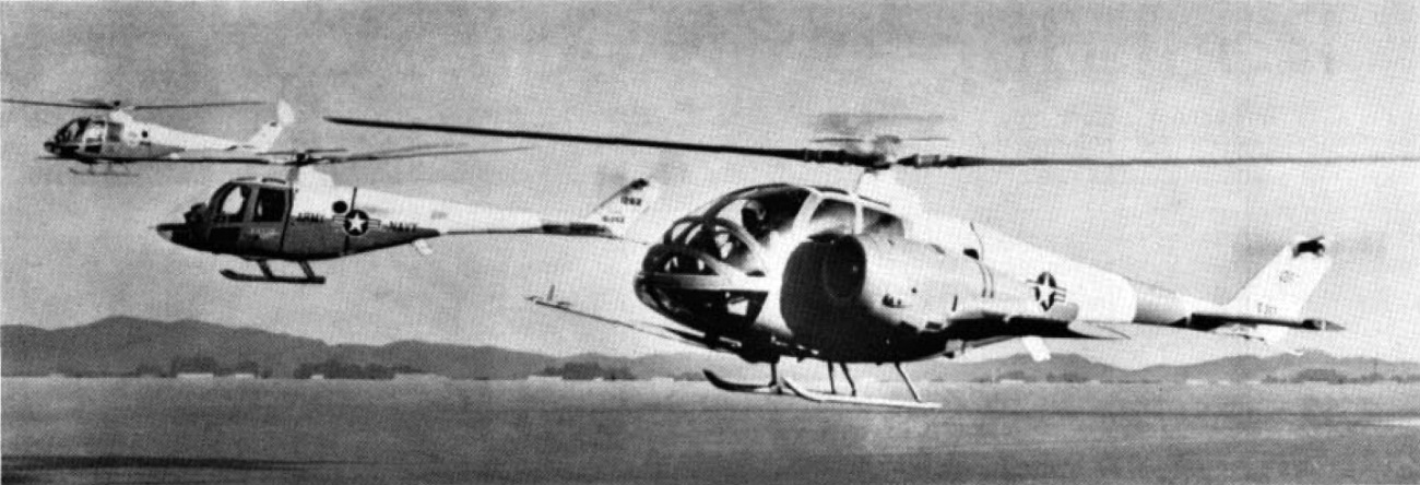 Three experimental Lockheed XH-51 helicopters in flight