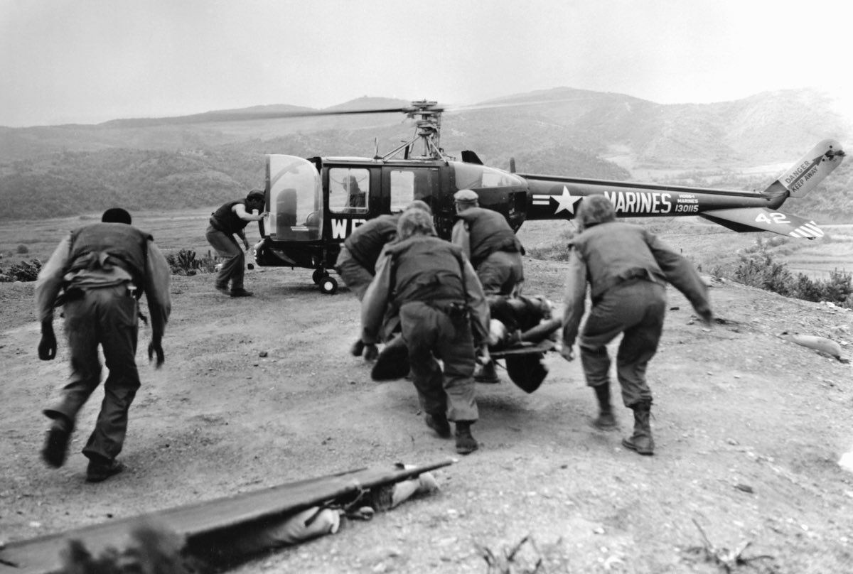Marine HO5S-1 of VMO-6 evacuates wounded - marine helicopter